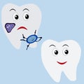 Patient`s tooth with germs and healthy clean with a smile,isolate on a white background